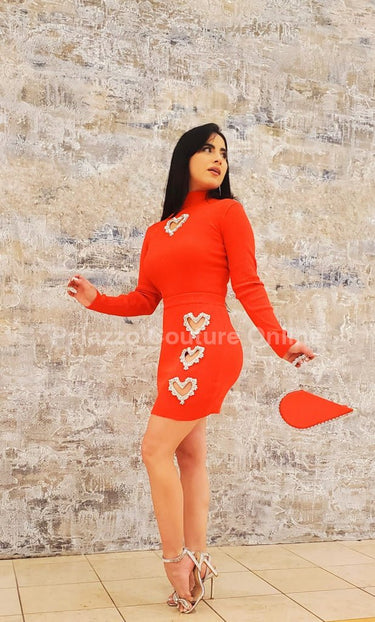 Chic red matching set with button detail skirt