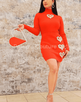 Red long sleeve crop top and mini skirt set