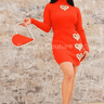 Red long sleeve crop top and mini skirt set