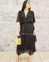 Women's Black maxi dress elegant style back view