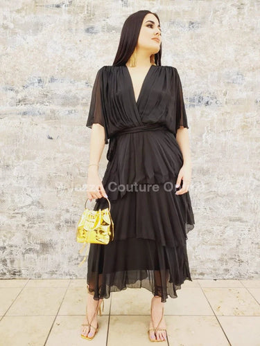 Women's Black maxi dress elegant style back view