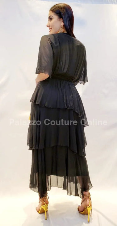 Sweet Thing Italian Maxi Dress (Black) close up detail of elegant design and fabric