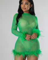 Women's Green mini dress elegant style back view