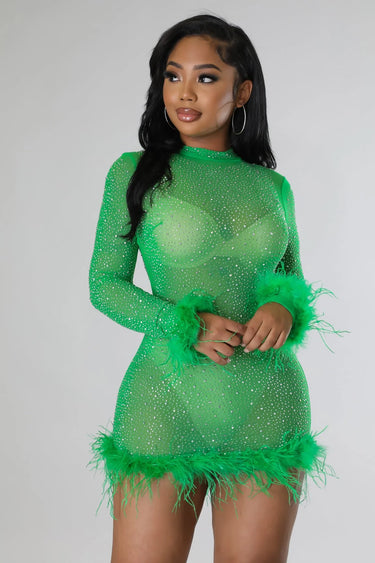 Women's Green mini dress elegant style back view