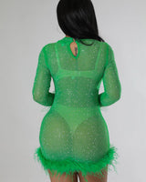 Sweetest Cutie Mini Dress (green) showing dress construction and fit details