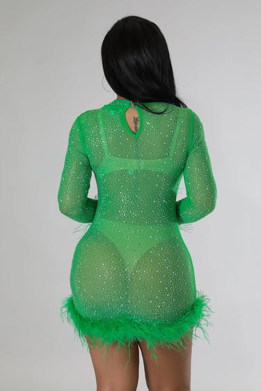 Sweetest Cutie Mini Dress (green) showing dress construction and fit details