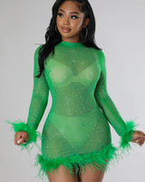 Sweetest Cutie Mini Dress (green) side view highlighting short hemline