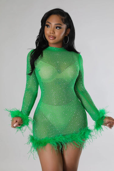 Sweetest Cutie Mini Dress (green) side view highlighting short hemline