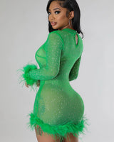Elegant Green elegant mini dress on model styled for going out