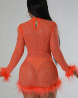 Sweetest Cutie Mini Dress (orange) side view highlighting short hemline