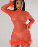 Elegant Orange elegant mini dress on model styled for going out