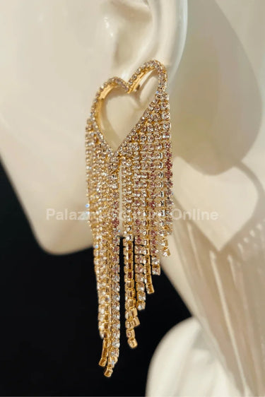 Sweetheart Fringe Earrings (Gold) - women's statement jewelry