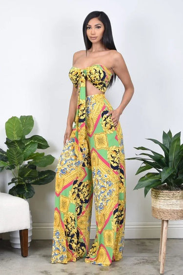 Take me to Honolulu Pants Set close up of matching top design and fabric detail