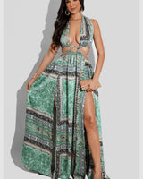 Taken By Beauty Green Maxi Dress with Cutout Detail - front view