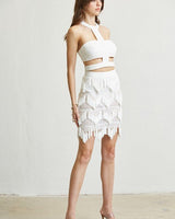 Tassel Trim knit Top and Skirt Set (White) - Palazzo Couture Online