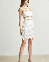 Women's White skirt set knit style back view