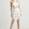 Tassel Trim knit Top and Skirt Set (White) close up of knit top design and fabric