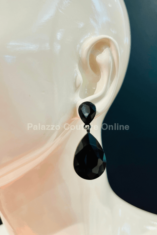 Teardrop Crystal (Black) Evening Earrings One Size / Black
