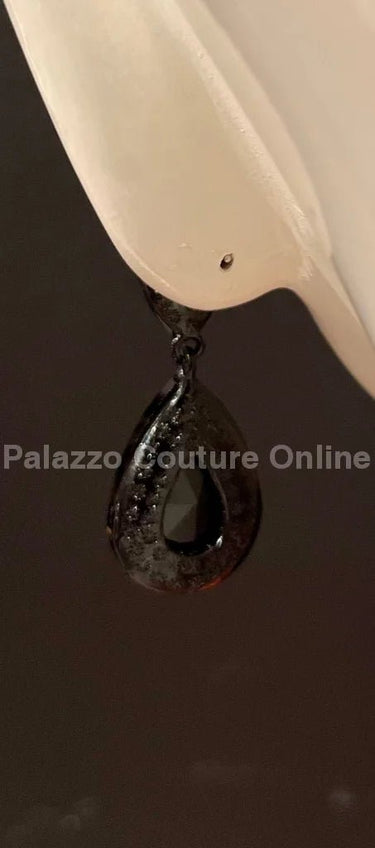 Teardrop Crystal Evening Earrings (Black) - Palazzo Couture Online