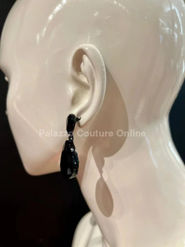 Teardrop Crystal Evening Earrings (Black) - women's statement jewelry