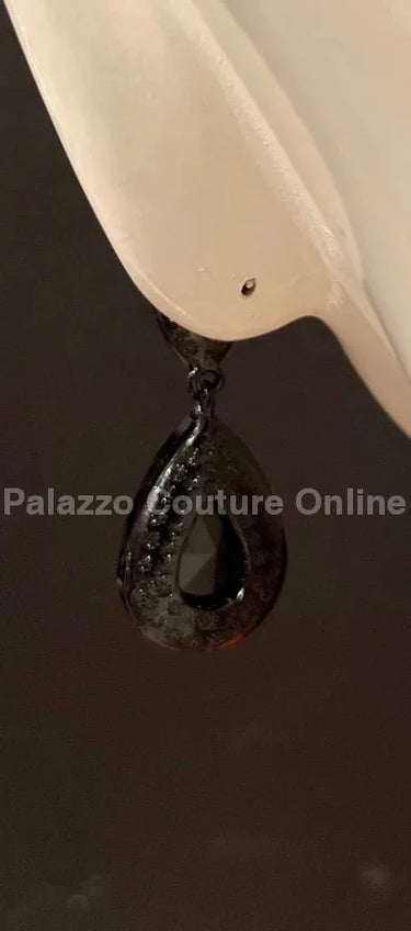 Teardrop Crystal Evening Earrings (Black) - stylish accessory for every outfit