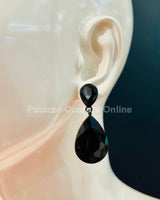 Teardrop Crystal Evening Earrings (Black) for women - fashion jewelry by Palazzo Couture