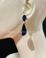 Teardrop Crystal Evening Earrings (Blue) - Palazzo Couture Online