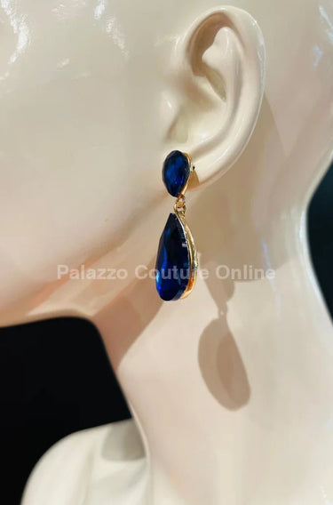 Teardrop Crystal Evening Earrings (Blue) - Palazzo Couture Online