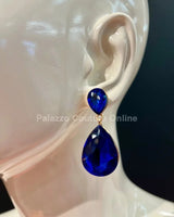 Teardrop Crystal Evening Earrings (Blue) - women's statement jewelry