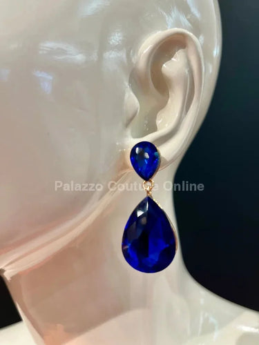 Teardrop Crystal Evening Earrings (Blue) - women's statement jewelry
