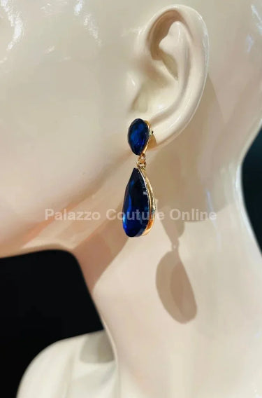 Teardrop Crystal Evening Earrings (Blue) - stylish accessory for every outfit