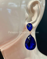 Teardrop Crystal Evening Earrings (Blue) for women - fashion jewelry by Palazzo Couture