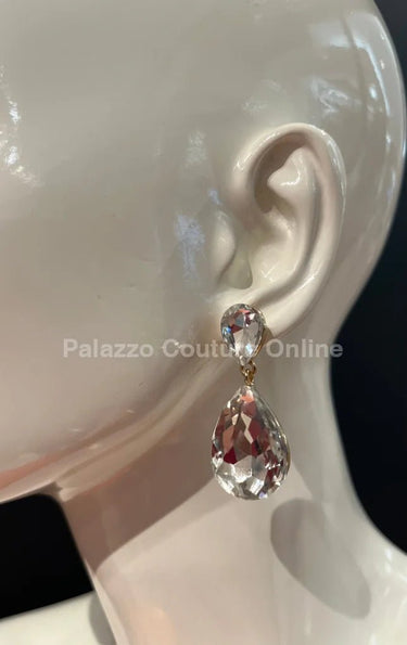 Teardrop Crystal Evening Earrings (Gold) - Palazzo Couture Online
