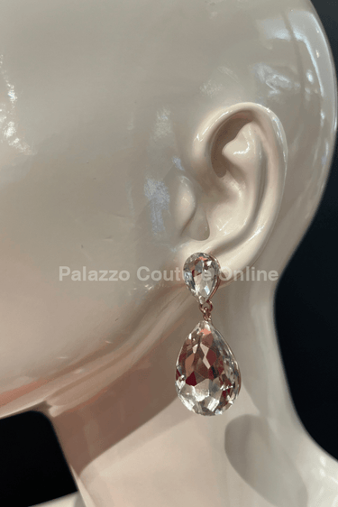 Teardrop Crystal Evening Earrings (Gold) - Palazzo Couture Online