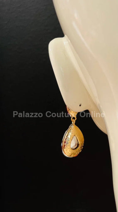 Teardrop Crystal Evening Earrings (Red) - Palazzo Couture Online