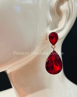 Teardrop Crystal Evening Earrings (Red) - Palazzo Couture Online