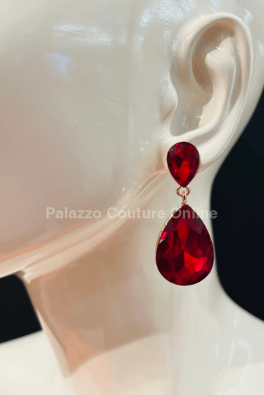 Teardrop Crystal Evening Earrings (Red) - Palazzo Couture Online