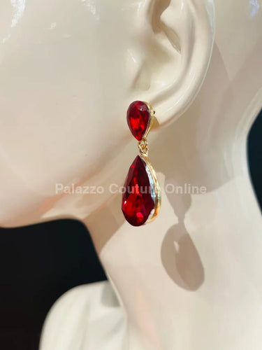 Teardrop Crystal Evening Earrings (Red) - Palazzo Couture Online