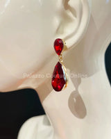 Teardrop Crystal Evening Earrings (Red) - women's statement jewelry