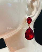 Teardrop Crystal Evening Earrings (Red) for women - fashion jewelry by Palazzo Couture