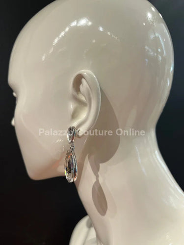 Teardrop Crystal Evening Earrings (Silver) - Palazzo Couture Online