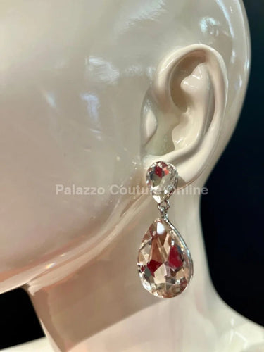 Teardrop Crystal Evening Earrings (Silver) - Palazzo Couture Online