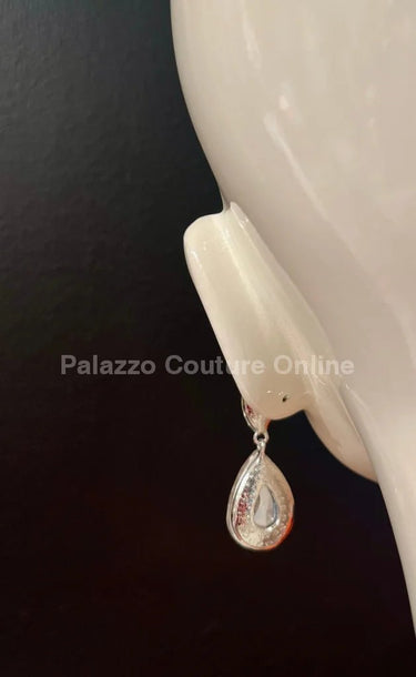 Teardrop Crystal Evening Earrings (Silver) - Palazzo Couture Online