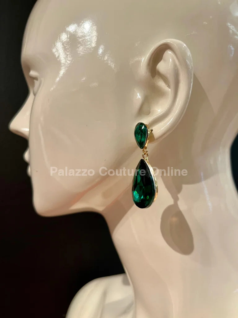 Teardrop Crystal (Green) Evening Earrings