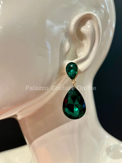 Teardrop Crystal (Green) Evening Earrings One Size / Green