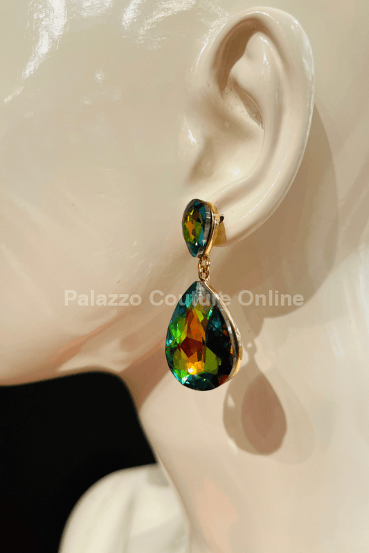 Teardrop Crystal (Petroleum) Evening Earrings One Size / Petroleum