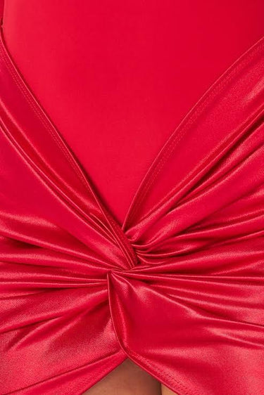 Temptress Elegant Long Sleeve Ruched Mini Dress Red - Palazzo Couture Online