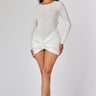 Temptress Elegant Long Sleeve Ruched Mini Dress White - Palazzo Couture Online
