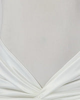 Temptress Elegant Long Sleeve Ruched Mini Dress White close up detail of long sleeve design