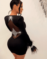 Tessai Crystal Black Feather and Rhinestone Dress - Black - Palazzo Couture Online